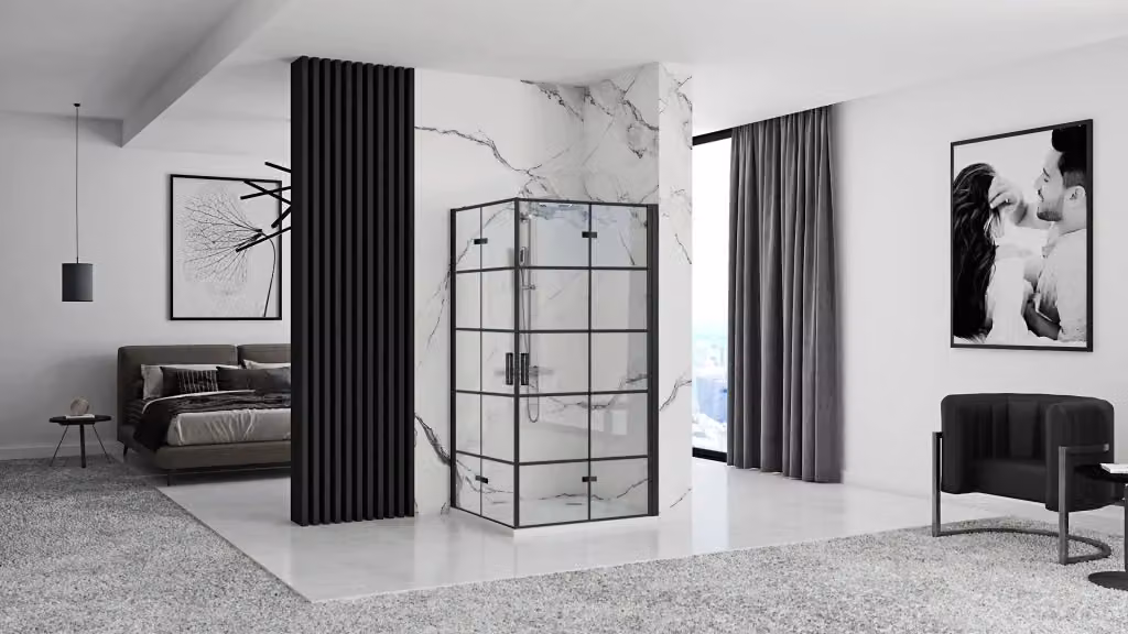 Cabina Doccia Rea Molier Black Double Quadrata con Vetro e Trattamento Easy Clean, 80x80 cm – 2