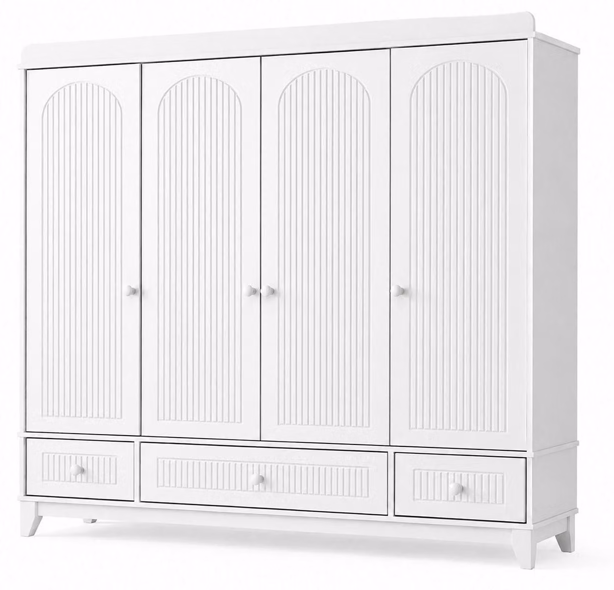 Armadio moderno bianco con 4 ante e 3 cassetti spaziosi