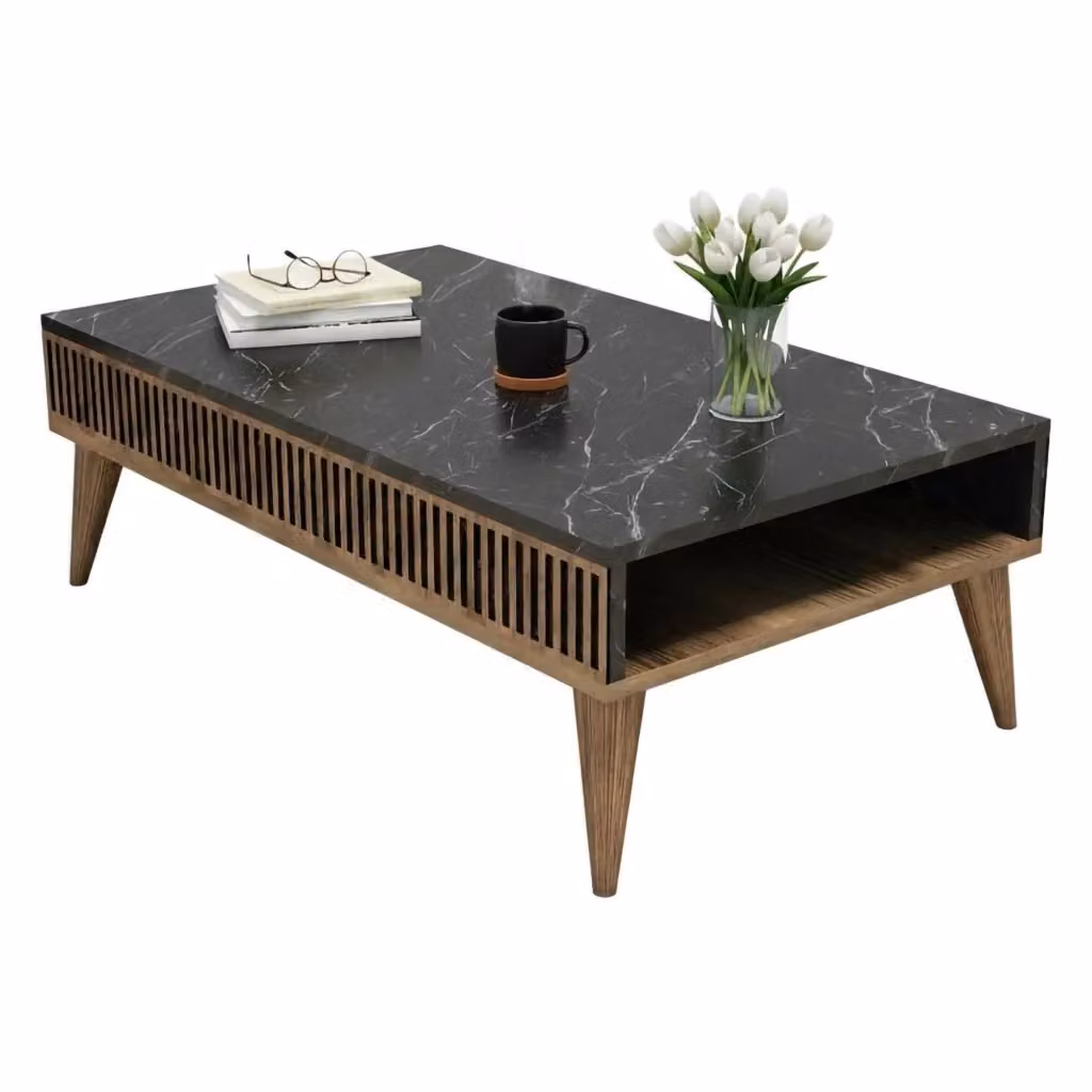 Tavolino da salotto DMORA Canazei con un vano, marrone e nero, L: 105 cm, P: 60 cm, H: 34,6 cm – 2