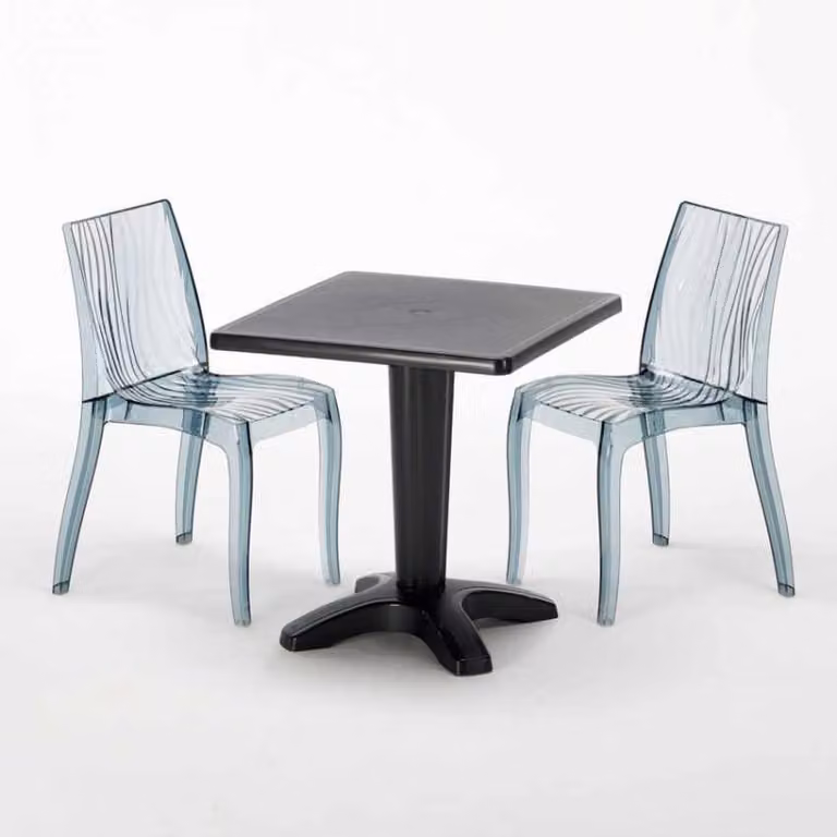 Tavolo quadrato nero e 2 sedie in polipropilene colorato Set di bastoni per interni Grand Soleil Dune Balcony - Trasparente nero antracite