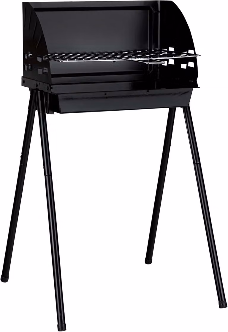 Griglia per barbecue a carbone, con paravento, regolabile in altezza, ideale per campeggio, dimensioni 46 x 46 x 73,5 cm