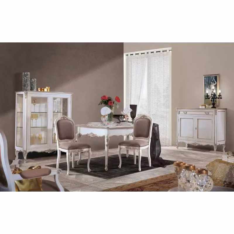 Credenza classica a 2 porte in stile shabby chic bianco e argento Mobili 2G L: 130 cm, P: 62 cm, H: 107 cm – 3