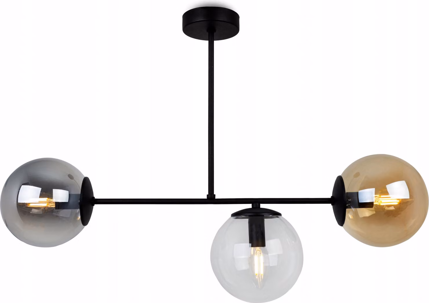 Light-Home Tuluza - Lampada a sospensione in metallo e vetro - E27 - 3 lampadine - Mix - Nero e cromo