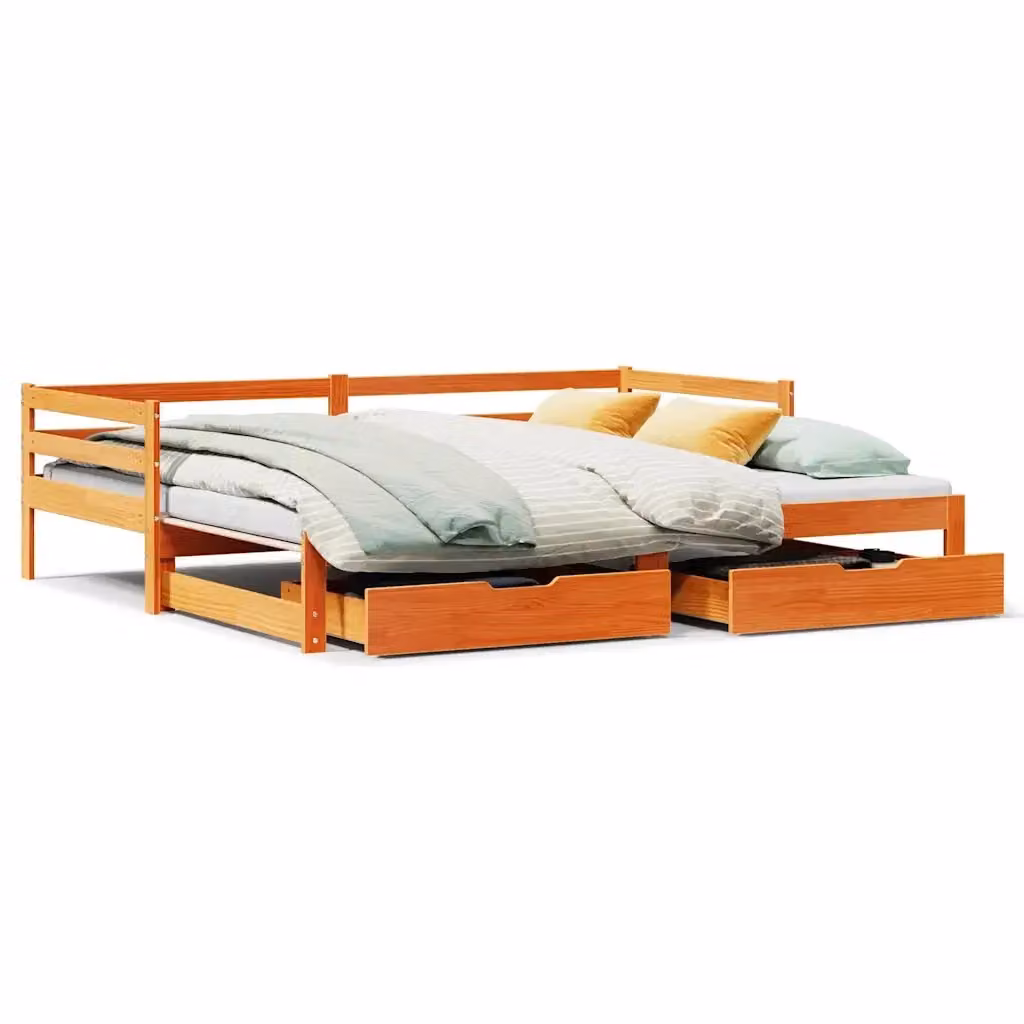 Letto estraibile con cassetti vidaXL in legno di pino color marrone cera L/P/H: 190 x 90 x 56,5 cm – 2