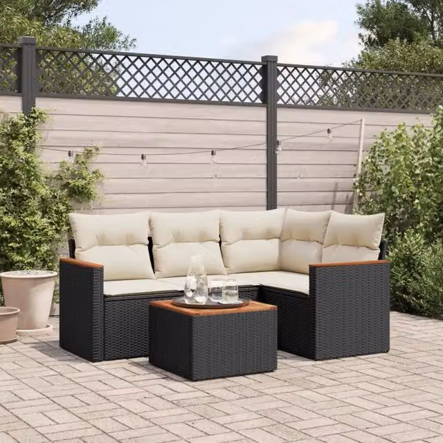 Set Divani da Giardino 5 pz con Cuscini in Polyrattan Nero 3225937