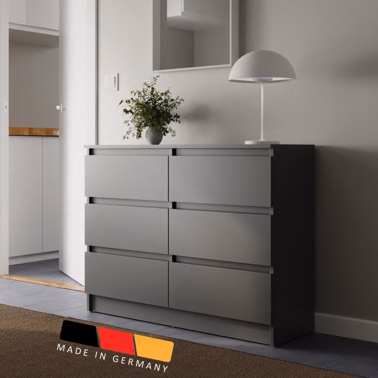 Cassettiera 80 | 100 | 120 | 140 cm con cassetti Cassettiera in legno antracite Mobile con credenza Credenza Credenza Organizzatore Larghezza 100 cm 6 cassetti