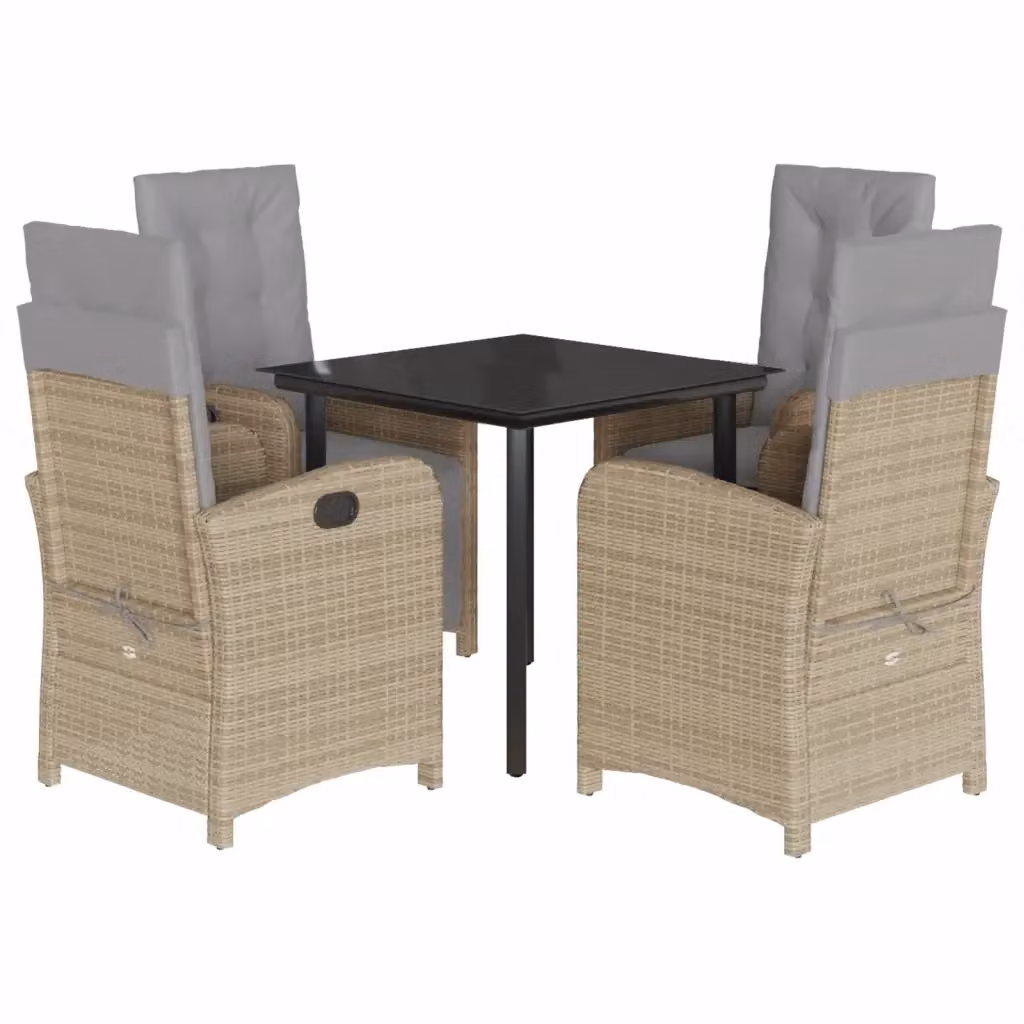 Set da Pranzo da Giardino 5 pz vidaXL in Polyrattan con Cuscini Beige e Tavolo in Vetro – 2