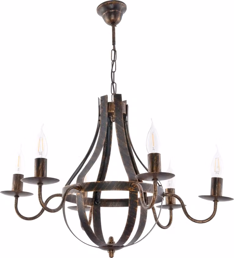 Lampada a sospensione, portacandele, nero, oro antico, ELEN NEGRO 11-360/6