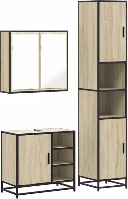 Set Mobili da Bagno | Armadio da bagno 3 pz Rovere Sonoma in Legno Multistrato
