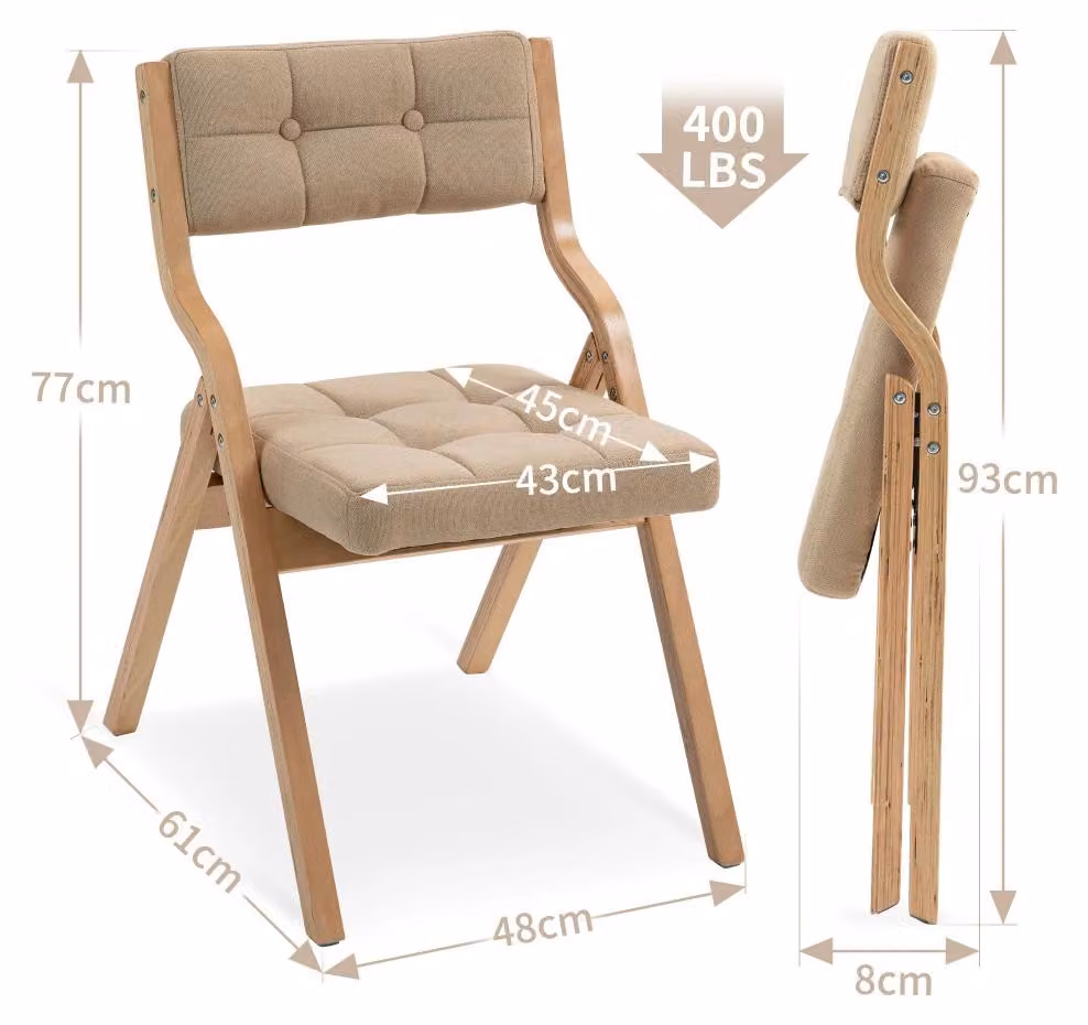 Set di 2 sedie pieghevoli in legno - Sedie da pranzo imbottite con cuscino per il sedile - Portatili - Ideali per ospiti, cucina, ufficio e feste