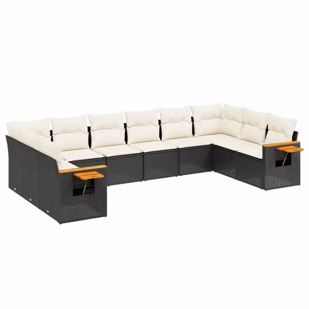 Set di divani da giardino vidaXL a forma di U composto da 10 pezzi con cuscini in polyrattan e tavolino da caffè nero – 2