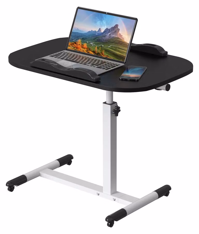 Scrivania regolabile in altezza per stare in piedi - Tavolo portatile per laptop su ruote - 60x40 cm - Altezza di lavoro regolabile da 61 a 95 cm - Struttura in metallo a forma di U - Colore nero