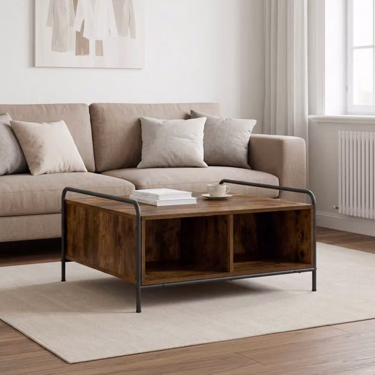 vidaXL Tavolino da salotto moderno in rovere e metallo, colore marrone, L: 50 cm, P: 49 cm, H: 41 cm