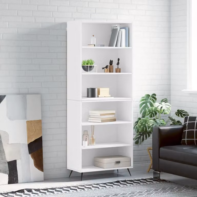 Credenza moderna vidaXL in legno multistrato e metallo, colore bianco, L: 69,5 cm, P: 32,5 cm, H: 180 cm
