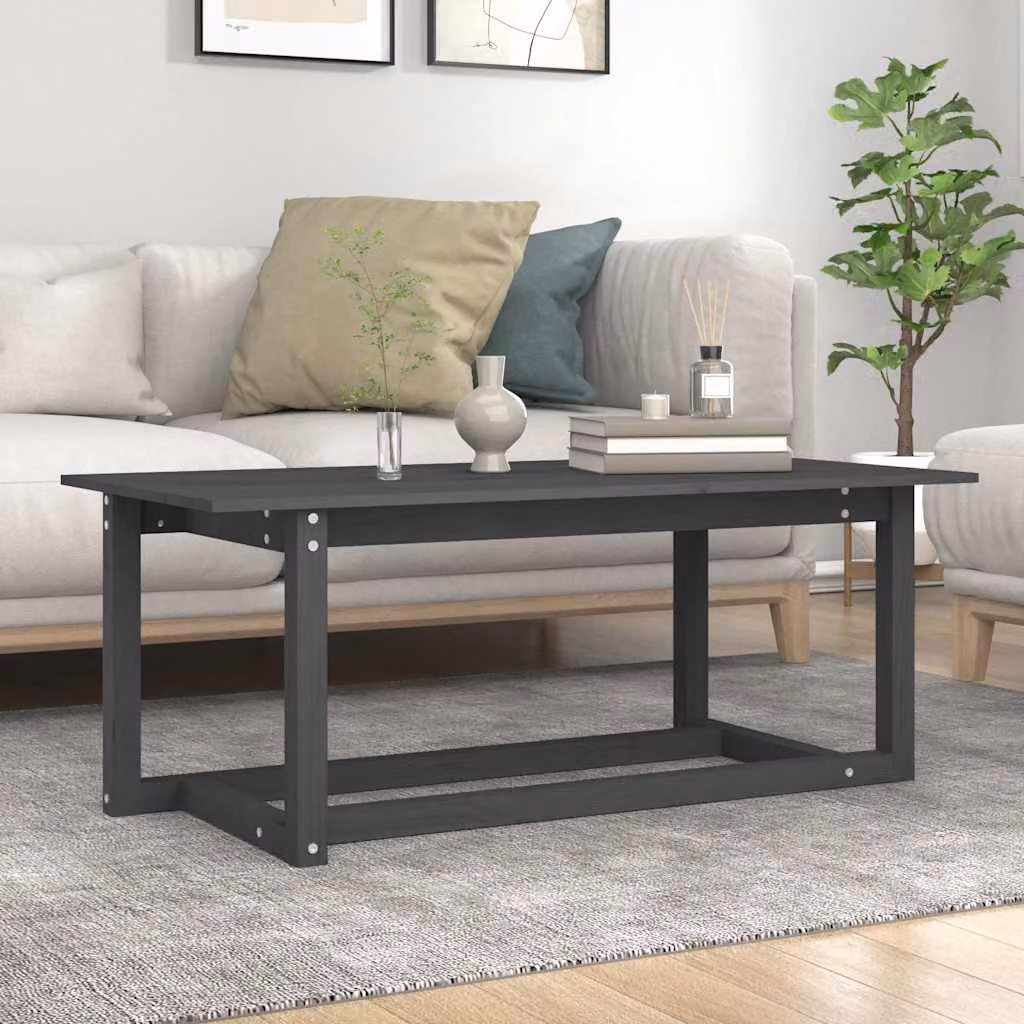 vidaXL Tavolino da Salotto Rettangolare in Legno di Pino Grigio L: 110 cm, P: 55 cm, H: 45 cm
