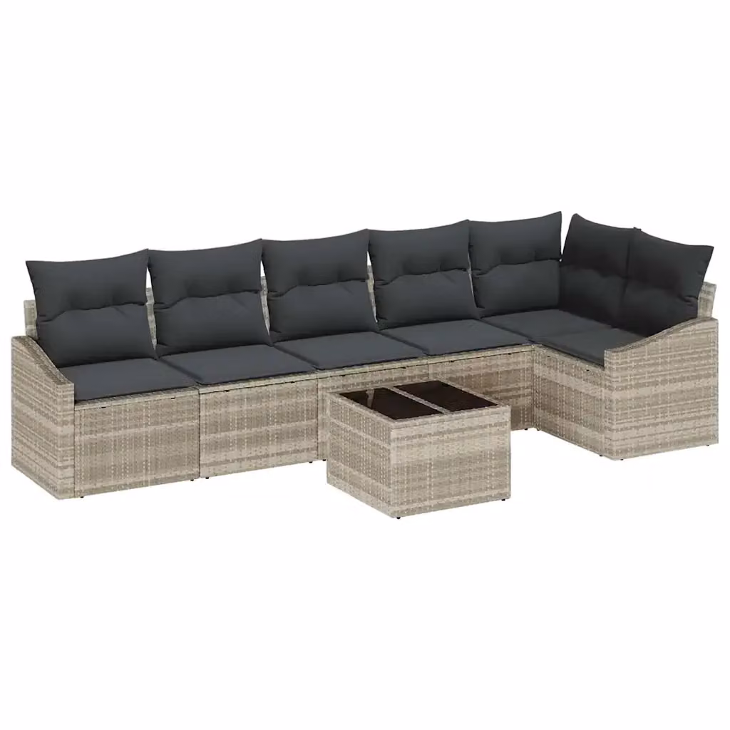 Set Divano da Giardino vidaXL a Forma di L in Polyrattan Grigio con 7 Pezzi e Cuscini Inclusi – 2