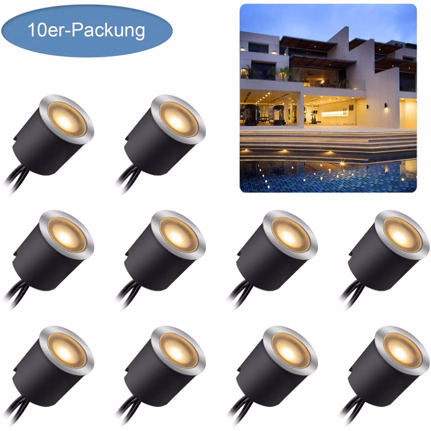 AIORBER IP67 LED set di faretti da incasso 12V, mini faretti da soffitto impermeabili, per esterni e interni, a risparmio energetico, bianco caldo, acciaio inox