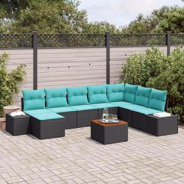 Maison Exclusive - Set da giardino composto da 9 pezzi, colore nero e turchese