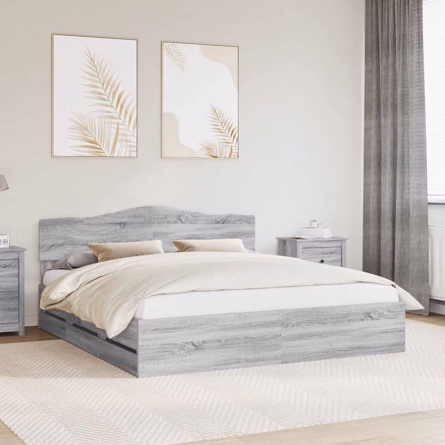 Struttura del letto con cassetto vidaXL in legno ingegnerizzato Grigio Sonoma L 200 x P 200 x H 206 cm