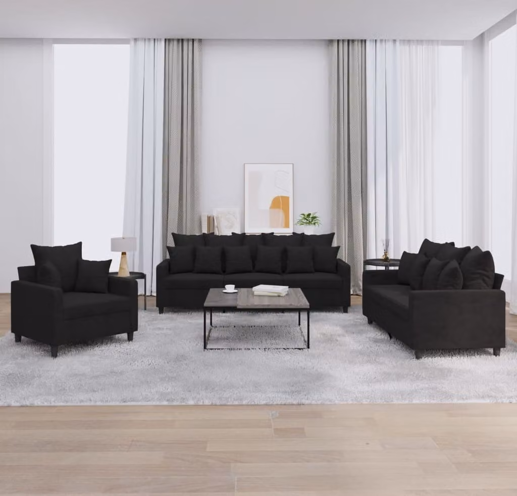 Maison Exclusive - Set divano a 3 pezzi con cuscini in velluto nero