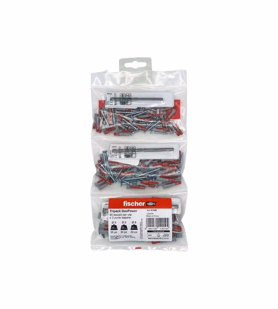 Fischer Kit Tasselli Tripack DuoPower 85 pz Viti Diametro 5-6-8 mm e Punte