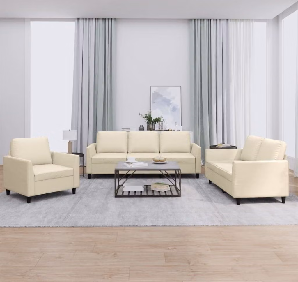 Maison Exclusive - Set divano 3 pezzi con cuscini in ecopelle color crema