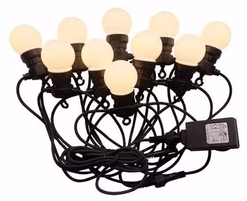 V-TAC VT-71020 catenaria luminosa led 10mt con 20 lampadine mini globo 0.5W 3000K raccordabile presa shuko IP44 - sku 217439