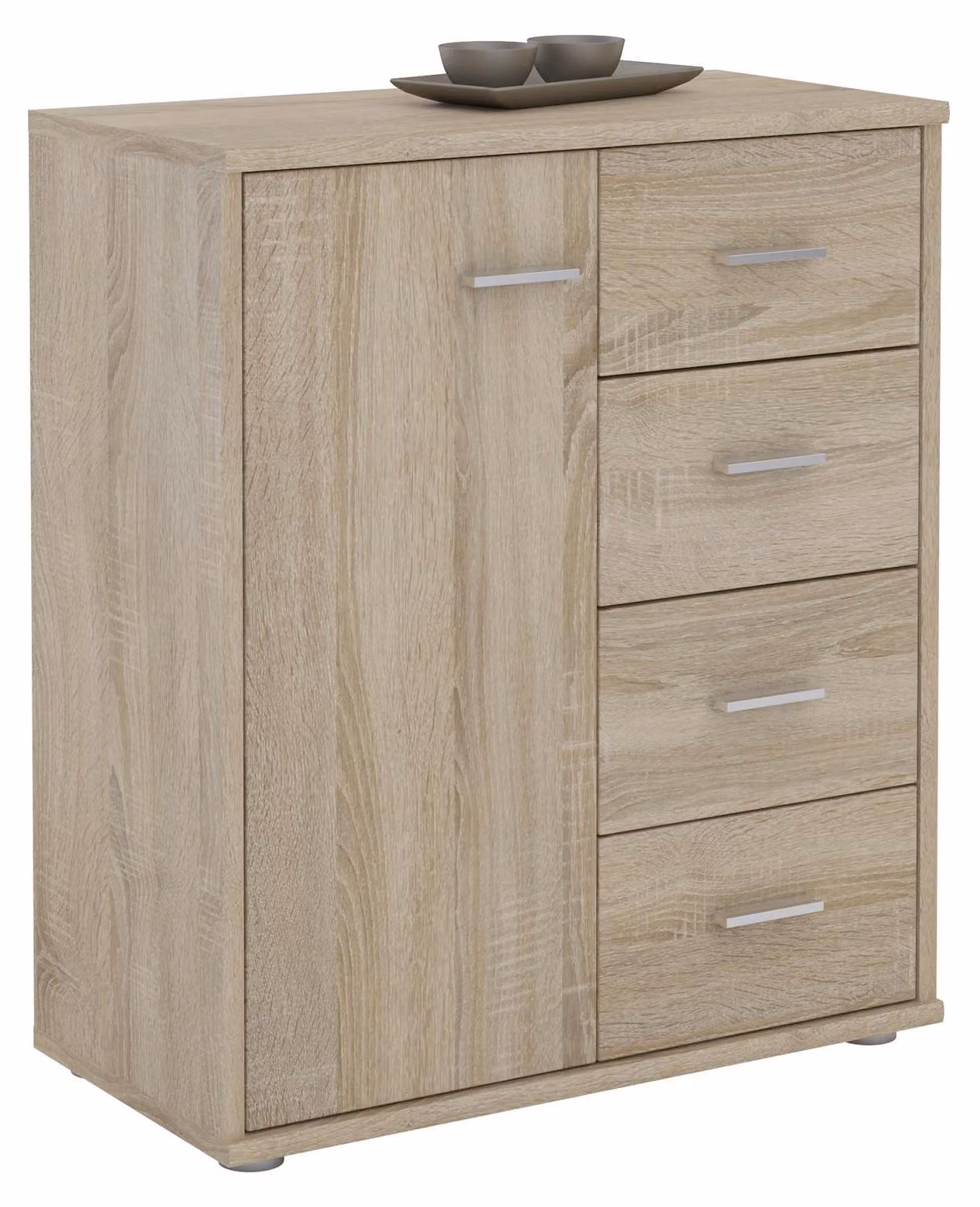 Cassettiera TIRANO Credenza con 1 anta e 4 cassetti in rovere Sonoma
