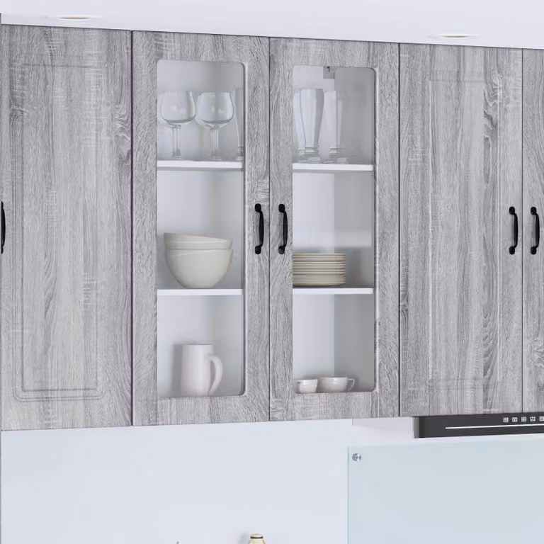Mobile da parete PORTO vidaXL in legno e vetro, Grigio Sonoma, L 80 x P 31 x H 100 cm