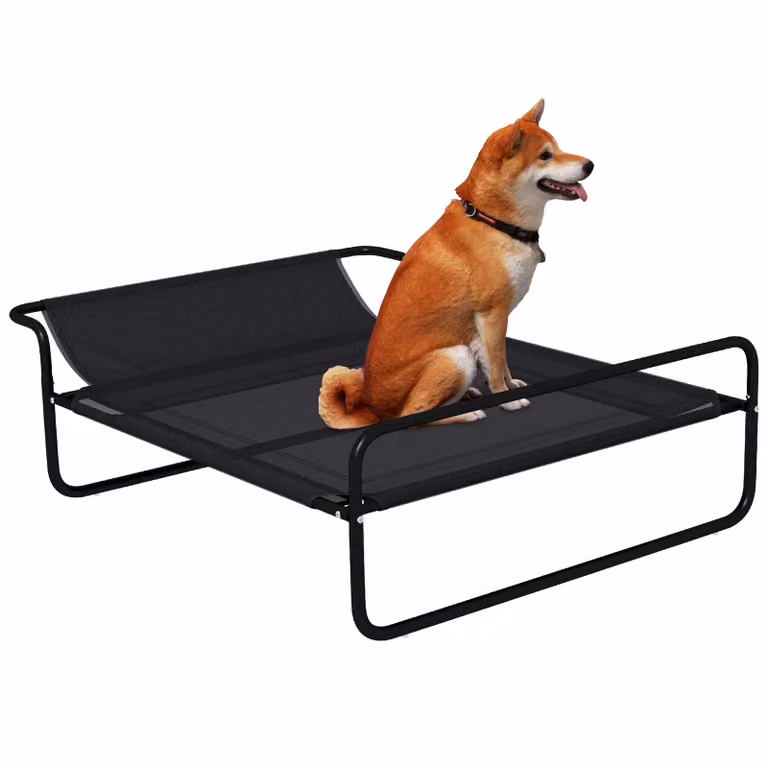 PawHut Lettino rialzato per cani, gatti, animali domestici con poggiatesta, tessuto microforato, per interni o esterni, 106 x 81 x 33 cm, nero