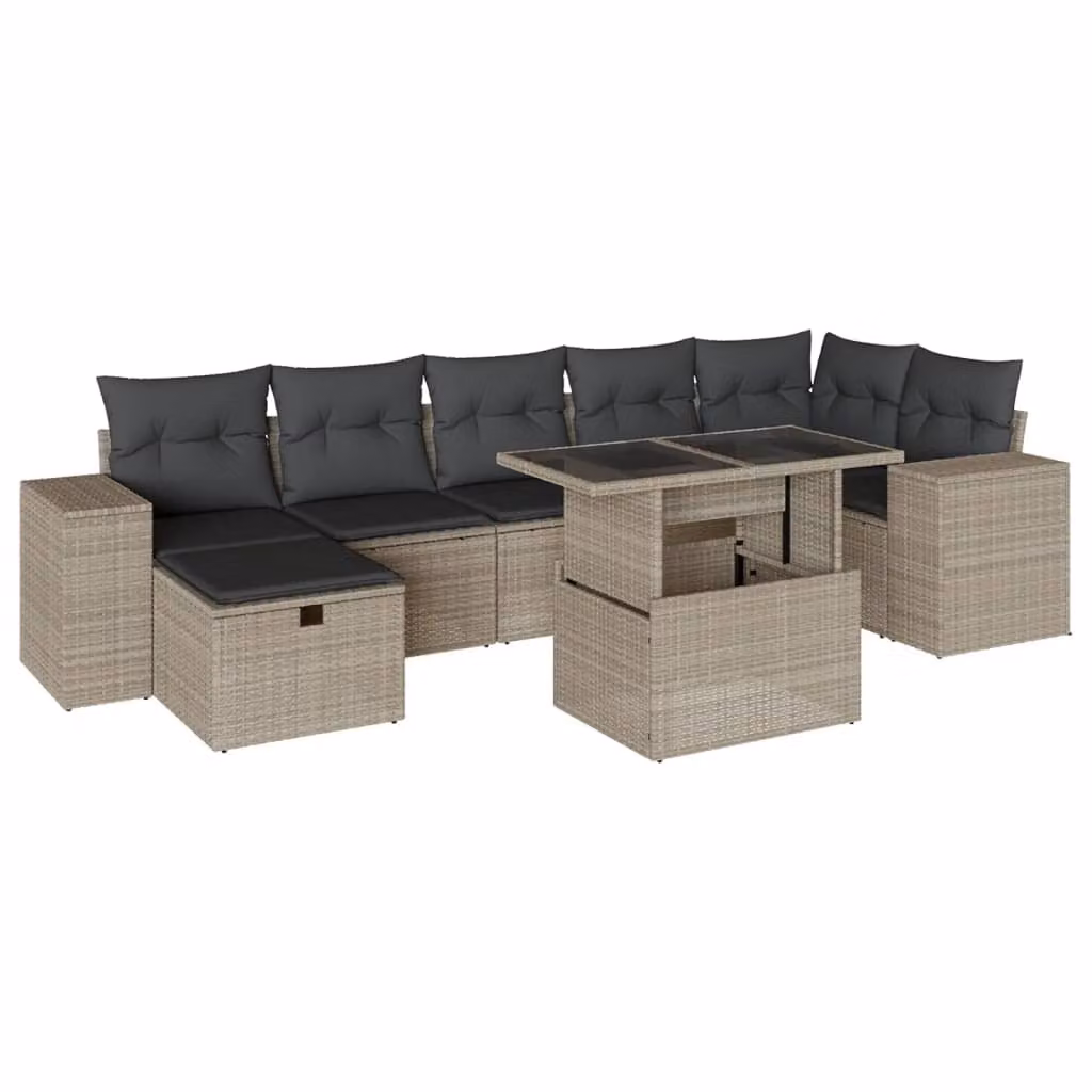 Set Divano da Giardino 8pz con Cuscini Grigio Chiaro Polyrattan