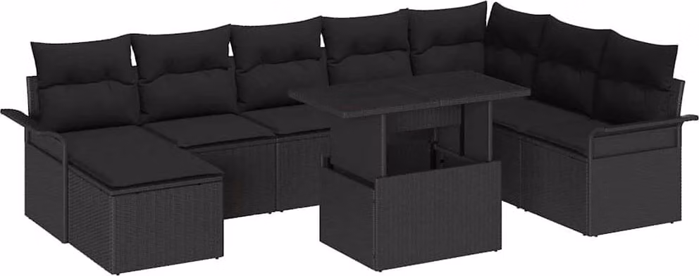 Set Divano da Giardino con cuscino con archiviazione 9 pcs Nero