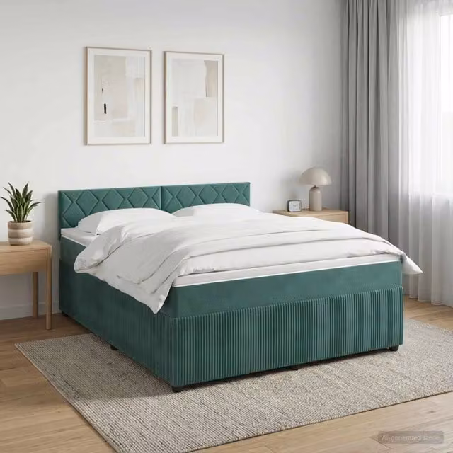 Letto box spring con materasso vidaXL in velluto verde con contenitore lift up, L/P: 140 x 190 cm