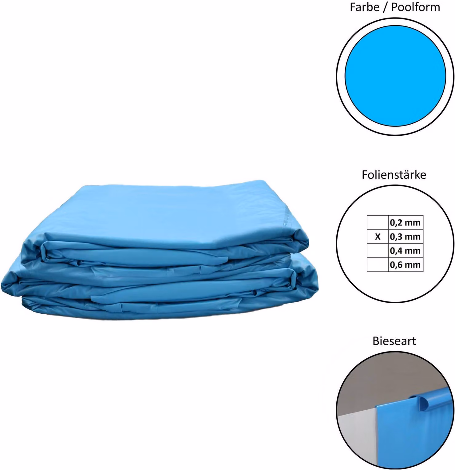 Liner di ricambio per piscina rotondo 300x120-132cm - spessore 0,3 mm - sovrapposizione - blu