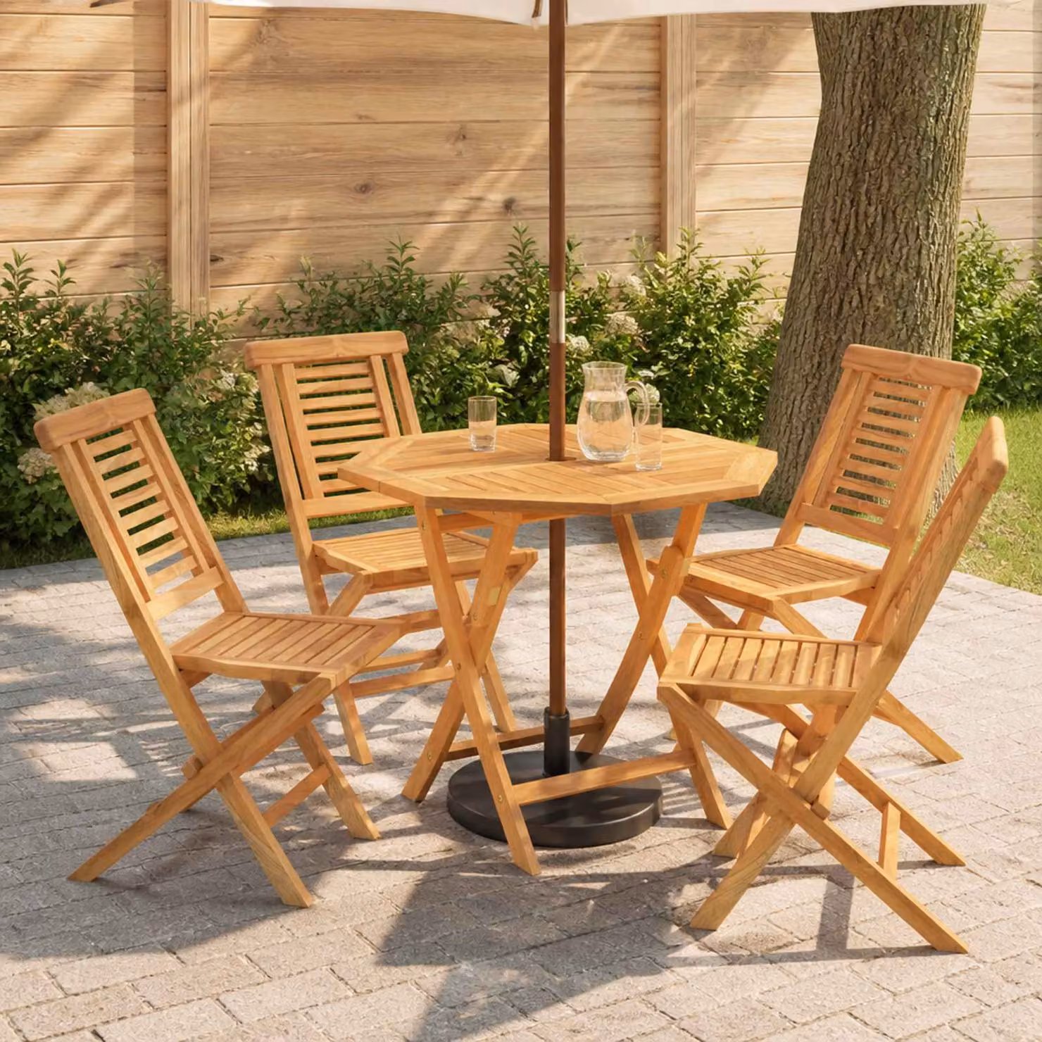 Set bistro da giardino pieghevole vidaXL in legno di teak marrone 5 pezzi