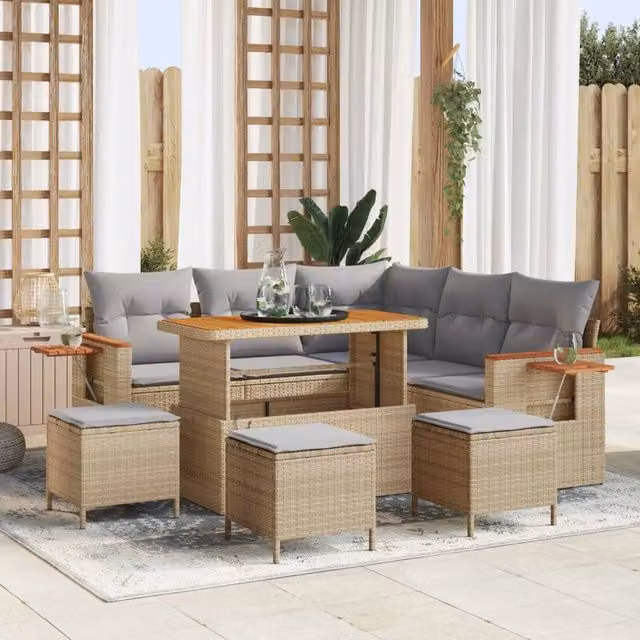 Set Divano da Giardino 9 pz Beige polyrattan 3363052