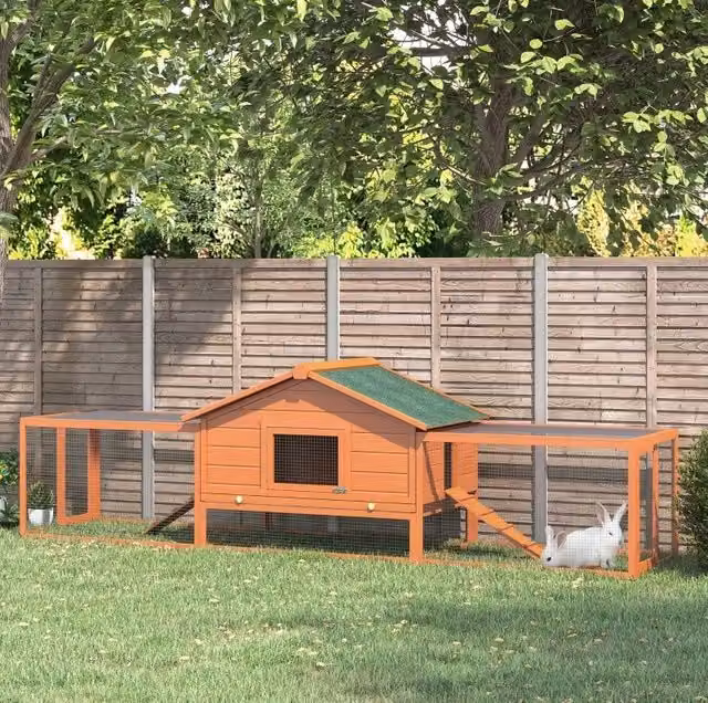 Gabbia per piccoli animali con 2 recinti esterni, 2 rampe, 309 x 79 x 86 cm, legno di abete naturale e verde