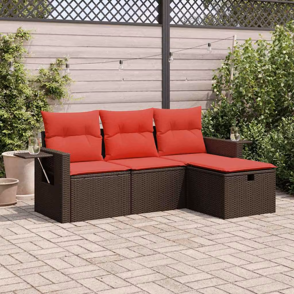 Maison Exclusive - Set Divano da Giardino 4 pz con Cuscini Marrone in Polyrattan