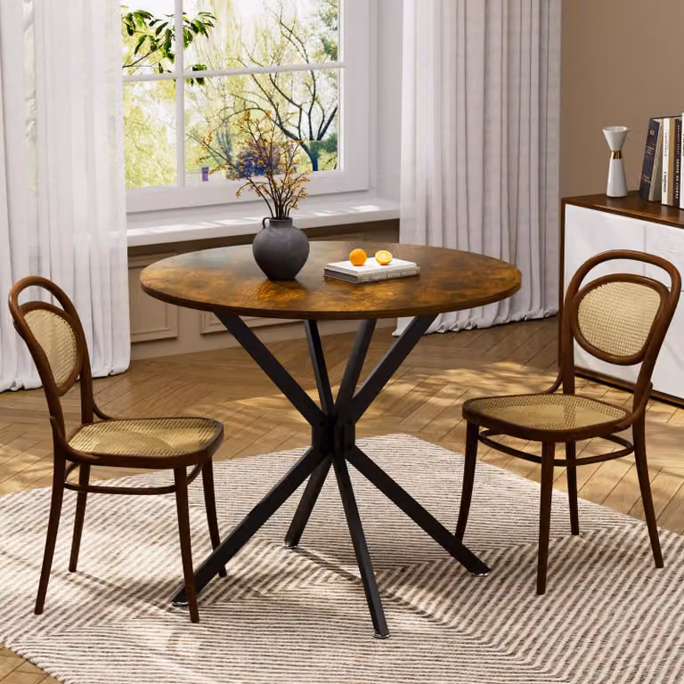 okwish tavolo da pranzo rotondo tavolo da sala da pranzo tavolo laterale con gambe in metallo e piedini regolabili, tavolo da soggiorno tavolo da cucina per sala da pranzo o soggiorno, marrone/nero