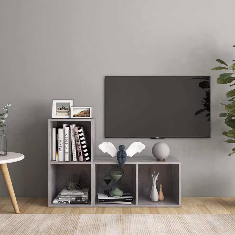 Set di 2 mobili TV moderni vidaXL in legno e MDF, colore grigio cemento, L 72 cm x P 35 cm x H 36,5 cm