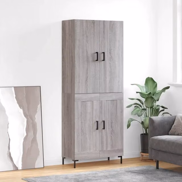 Credenza moderna vidaXL in legno e metallo, colore grigio, L: 69,5 cm, P: 34 cm, H: 180 cm