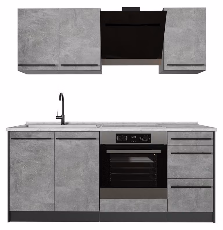 Cucina monoblocco Vicco R-Line Calcestruzzo/Antracite 180 cm piano di lavoro Marmo, Model 66979