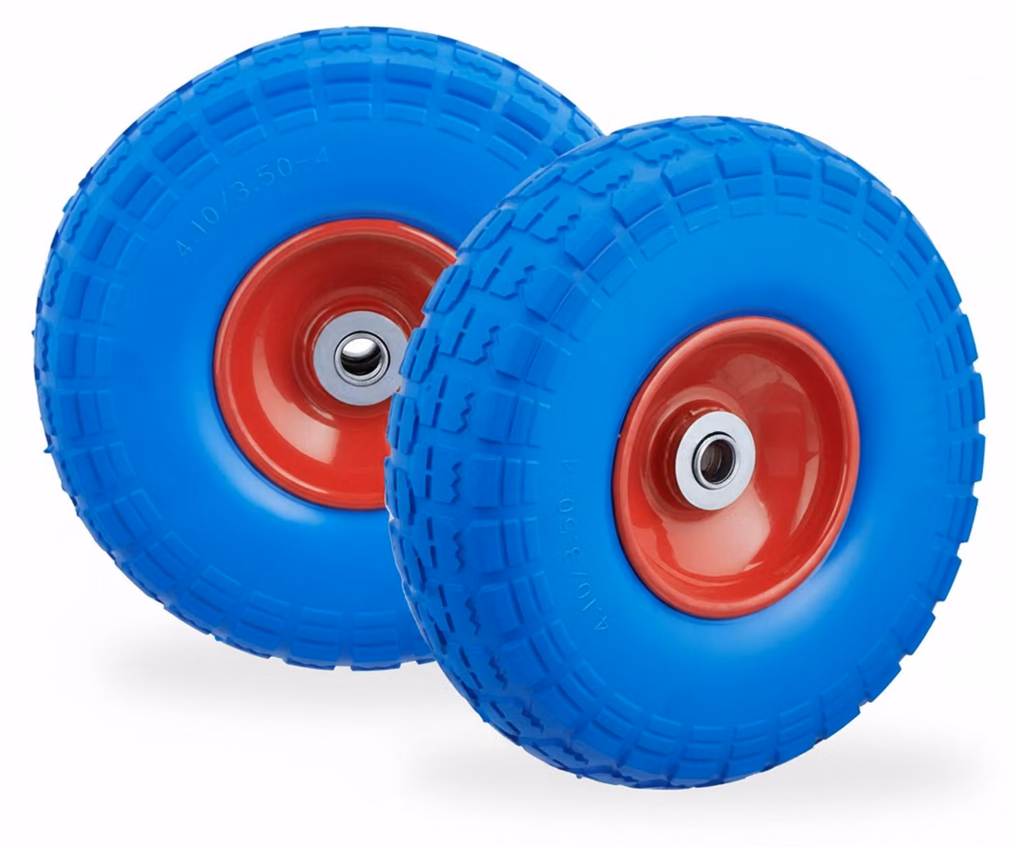 Relaxdays 2 ruote per carrello a mano, pneumatici in gomma piena anti-foratura, 4.1/3.5-4", asse da 16 mm, fino a 150 kg, 260x85 mm, blu-rosso