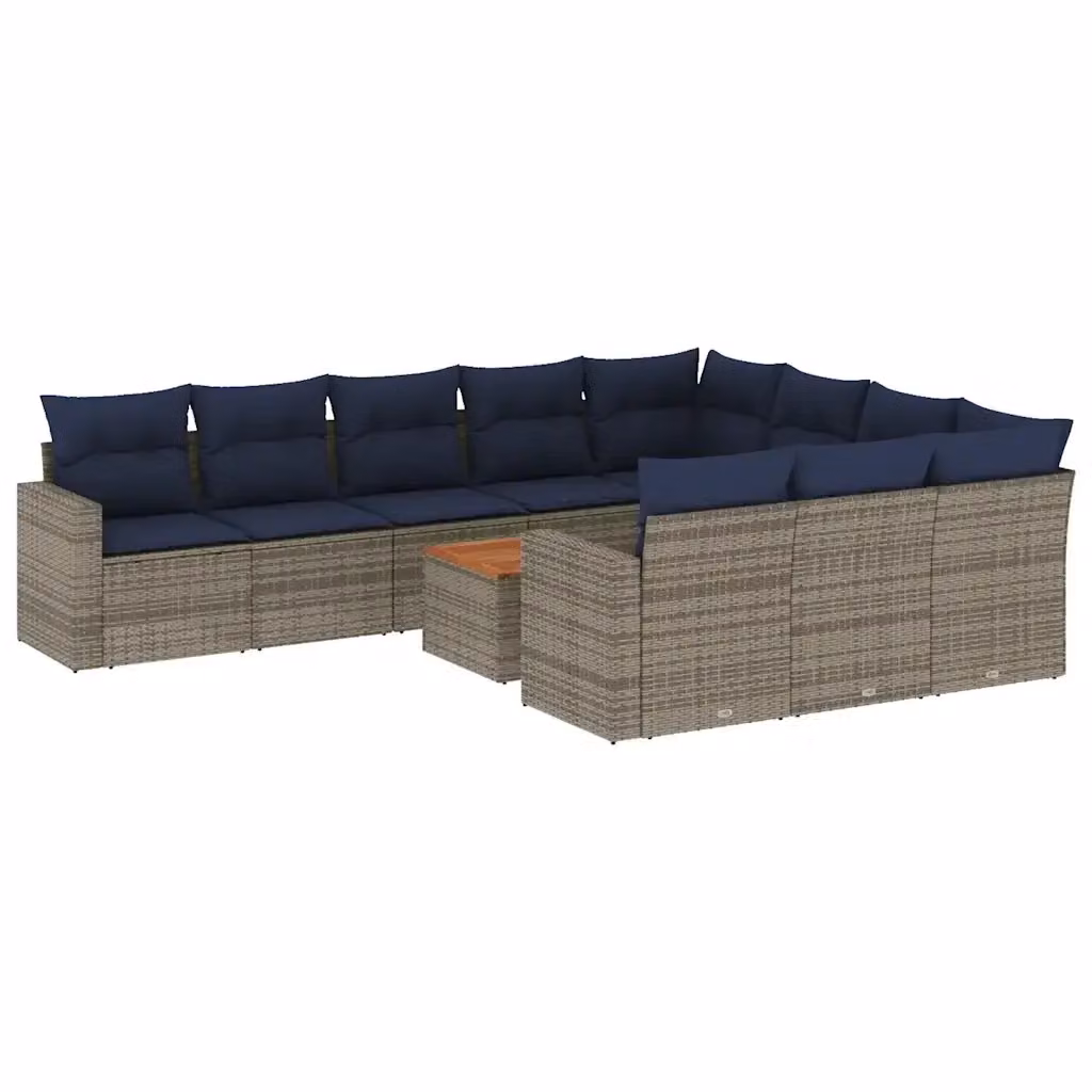 vidaXL Set di Divani da Giardino a L 11 pz in Polyrattan Grigio con Cuscini e Tavolino – 2