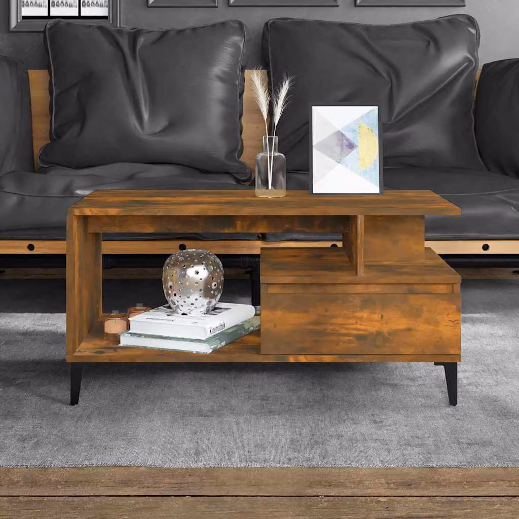 vidaXL Tavolino da Salotto Rettangolare in Legno e Metallo, Colore Marrone Rovere, L 90 x P 49 x H 45 cm