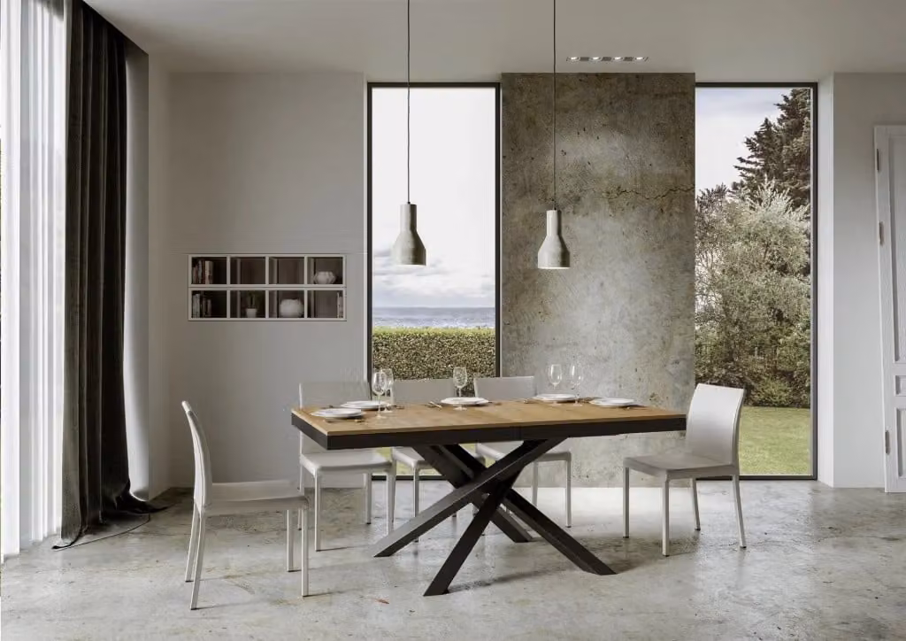 Tavolo da pranzo allungabile Volantis Evolution in legno di quercia naturale e metallo, L/P/H: 180-284 x 90 x 80 cm – 2