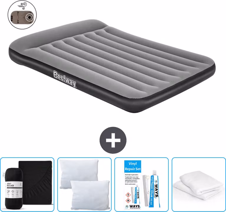 Materasso gonfiabile Bestway - Letto alla francese - 137 x 191 x 30 cm - Grigio - Accessori inclusi