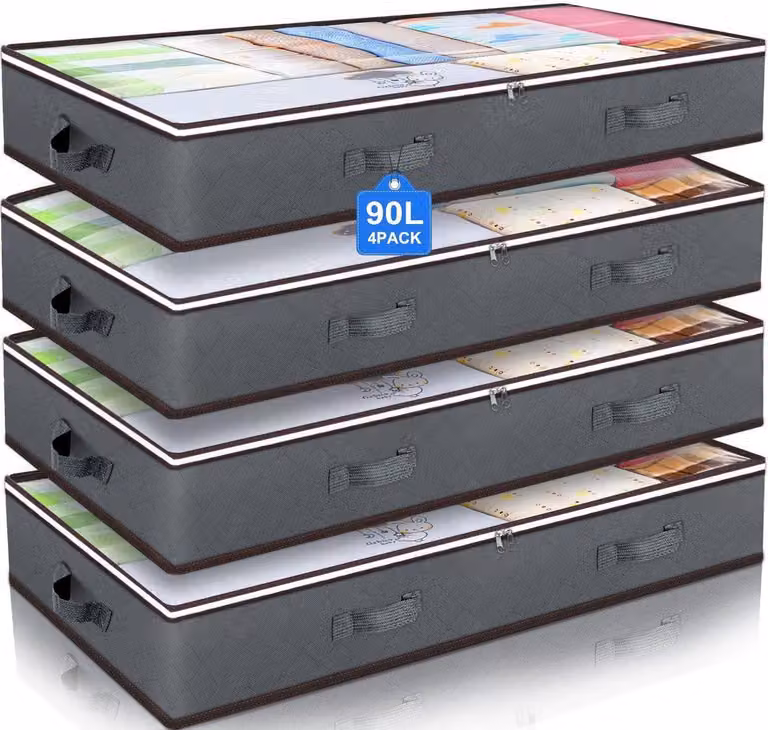 Set di 4 contenitori da 90 litri – Organizer pieghevole per vestiti con finestra trasparente