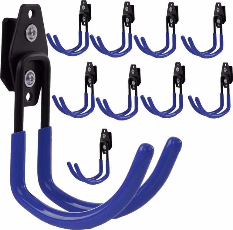 Set di 10 ganci portautensili BOTLE per sistema di valigie Qbrick per utensili, a forma di U 11 cm, robusti con rivestimento in PVC, per garage, capanni, officine, ganci per seghe a mano e seghe da giardino, ganci doppi, portata fino a 30 kg