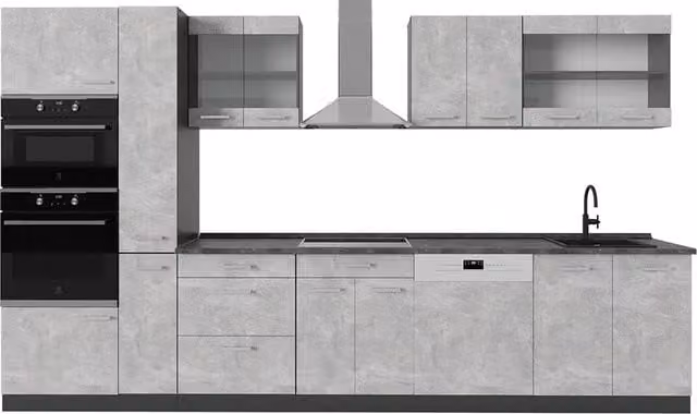 Cucina completa moderna R-Line Vicco colore Calcestruzzo e Antracite L: 350 cm